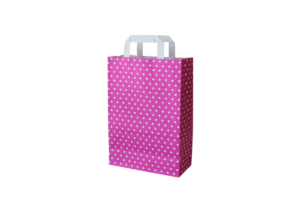 Papiertragetaschen mit Flachhenkel Punkte PINK (32 + 12 x 40 cm, 200 Stück) 32 + 12 x 40 cm 200 Stüc