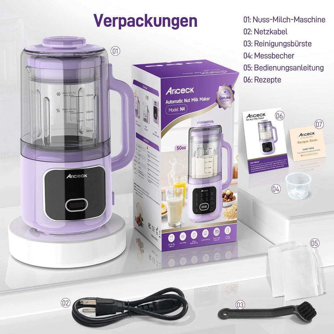 N4 Professioneller Nussmilchbereiter mit Selbstreinigungsfunktion – Ideal für Mandelmilch, Sojamilch