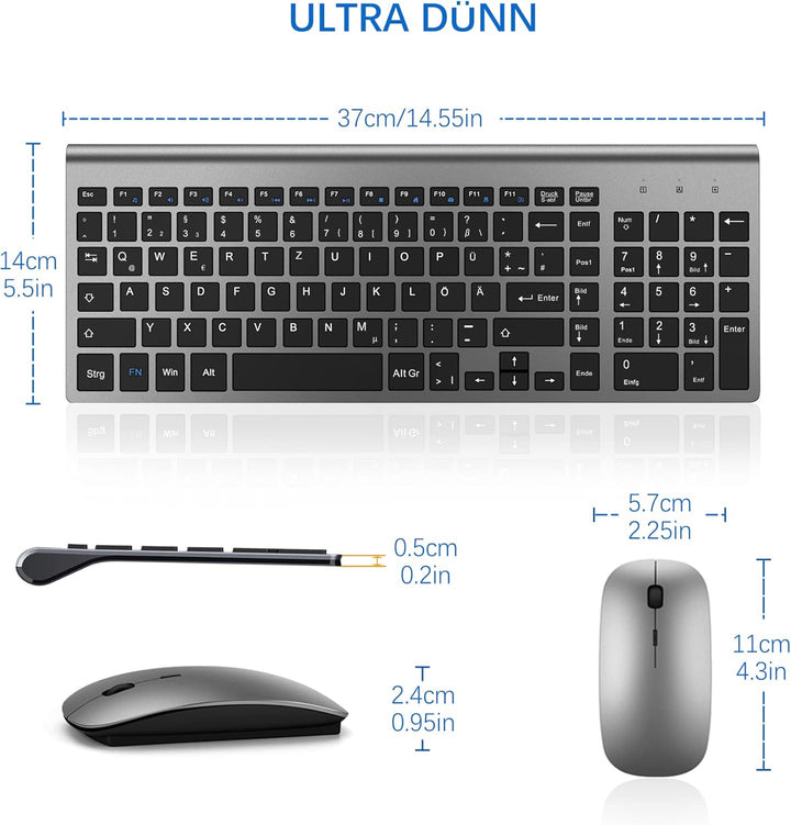 Tastatur Maus Set Ultra Slim, TopMate 2,4G Stille Compact USB 2400DPI Maus und Schissschalter Tastat