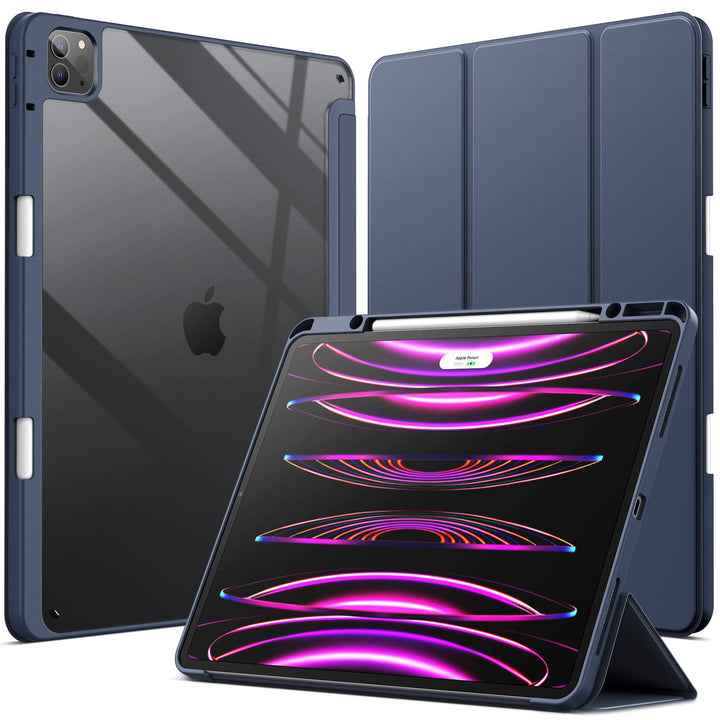 JETech Hülle für iPad Pro 12,9" 6/5/4/3 (2022/2021/2020/2018), Navy Blau | Transparente Rückseite, S