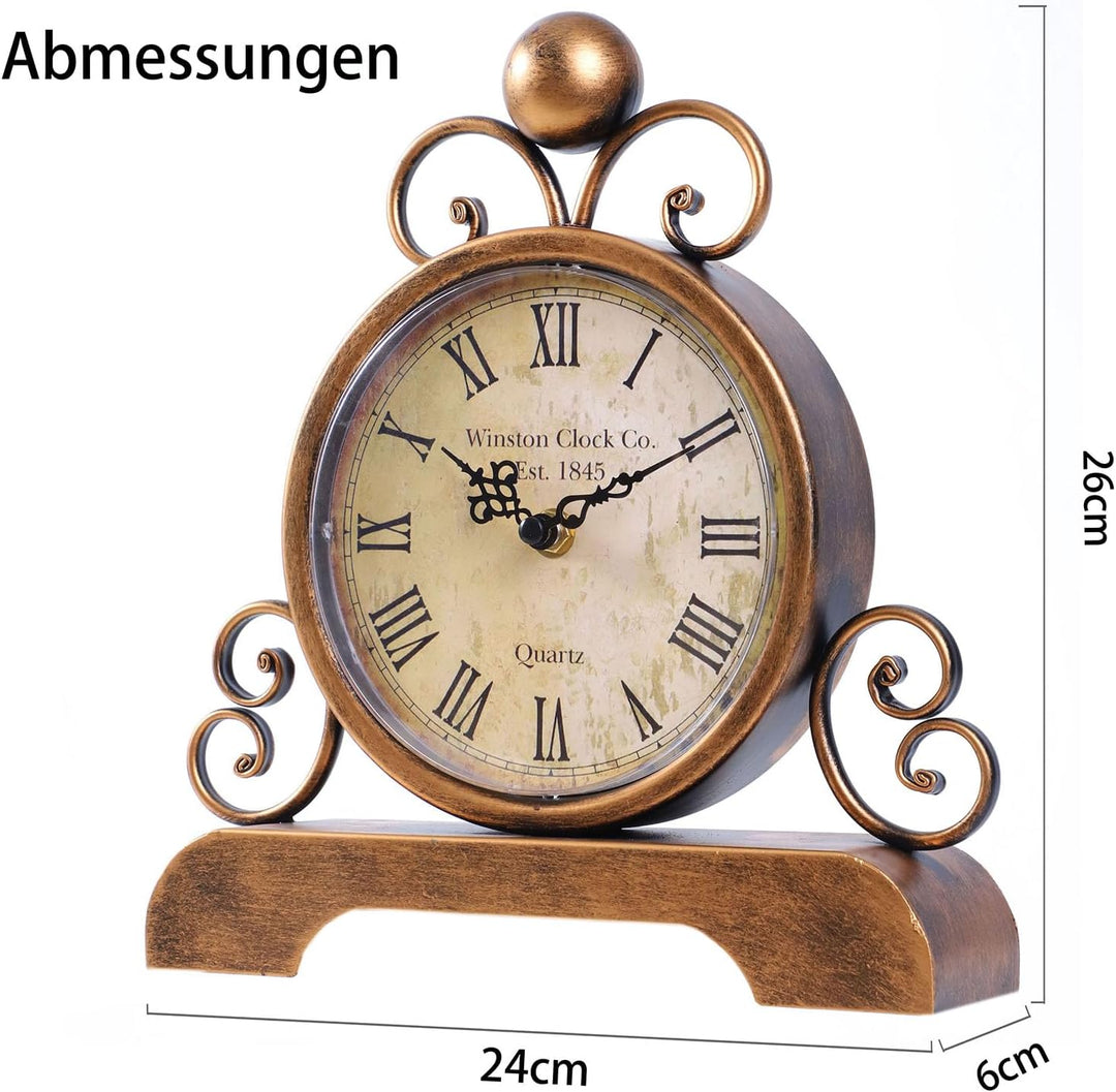 Retro Tischuhr Klassische Vintage Roman Stil Schreibtischuhr Silent Ohne Ticken für Wohnzimmer Schla