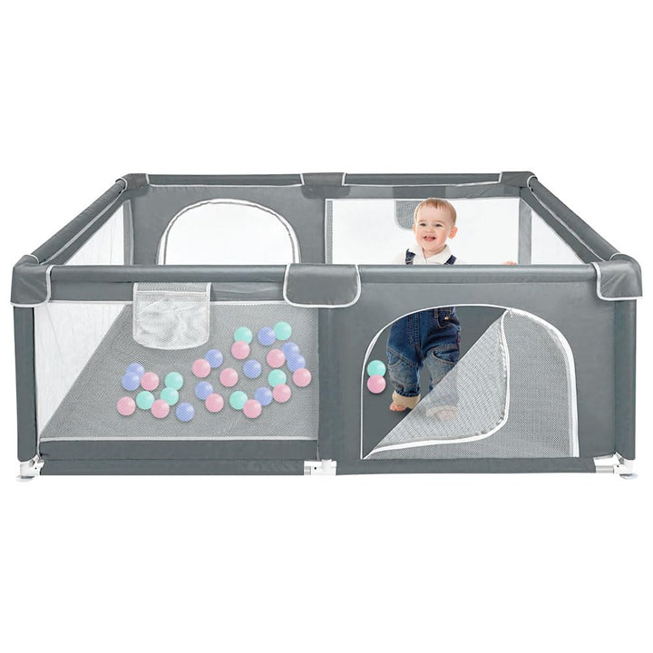 Laufstall Baby 120x160 cm – Baby Laufgitter aus Oxford Stoff mit Netz, rutschfest, mit Aufbewahrungs