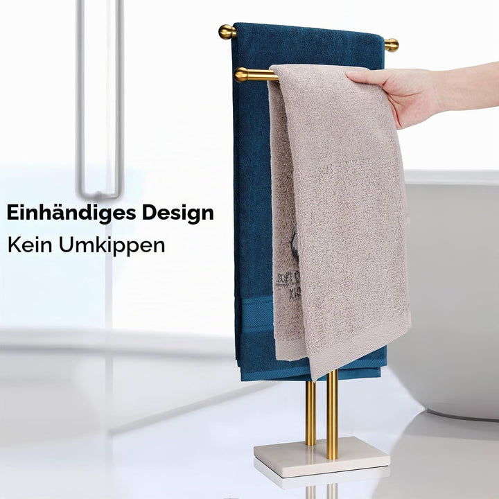 Stehender Handtuchhalter, Doppel-T-Form, hoher Badetuch-Lakenhalter mit Marmor-Design Basis für Bade