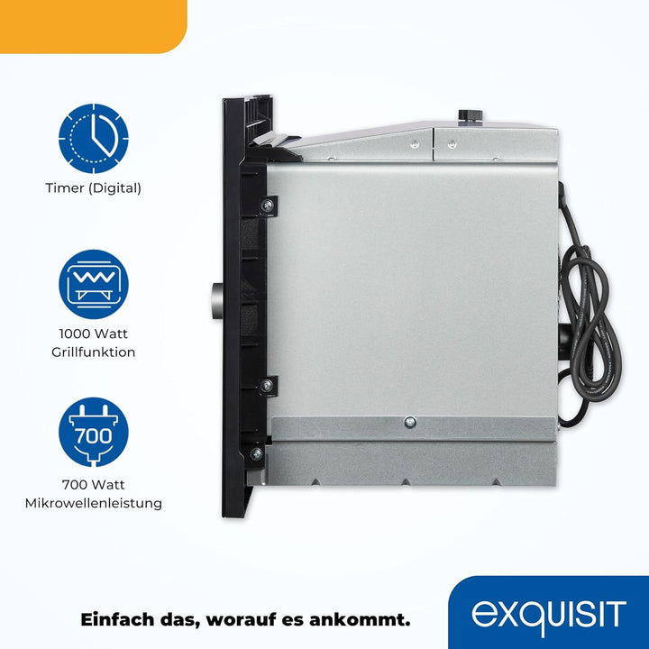 Exquisit Einbau-Mikrowelle EMW 1770-G-D-030 Schwarz | 700 Watt | 1000 Watt Grillfunktion | Timer
