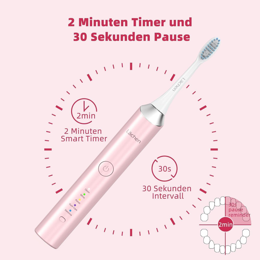 Lächen Elektrische Schallzahnbürste, 5 Modi Elektrische Schallzahnbürste mit Reise-Etui 4 Aufsteckbü