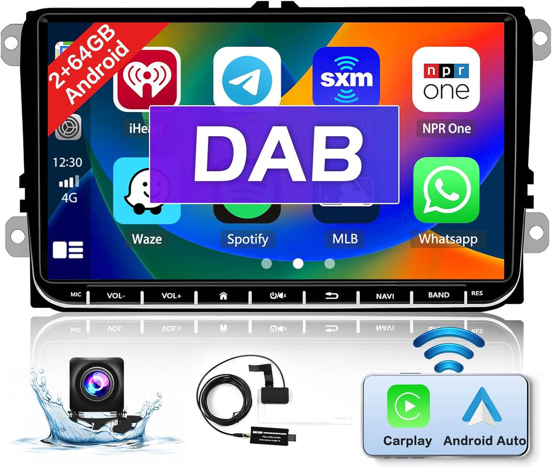 2+64GB DAB/DAB+ Android Autoradio mit Navi für VW Golf Polo Passat Skoda Seat mit Wireless Carplay A