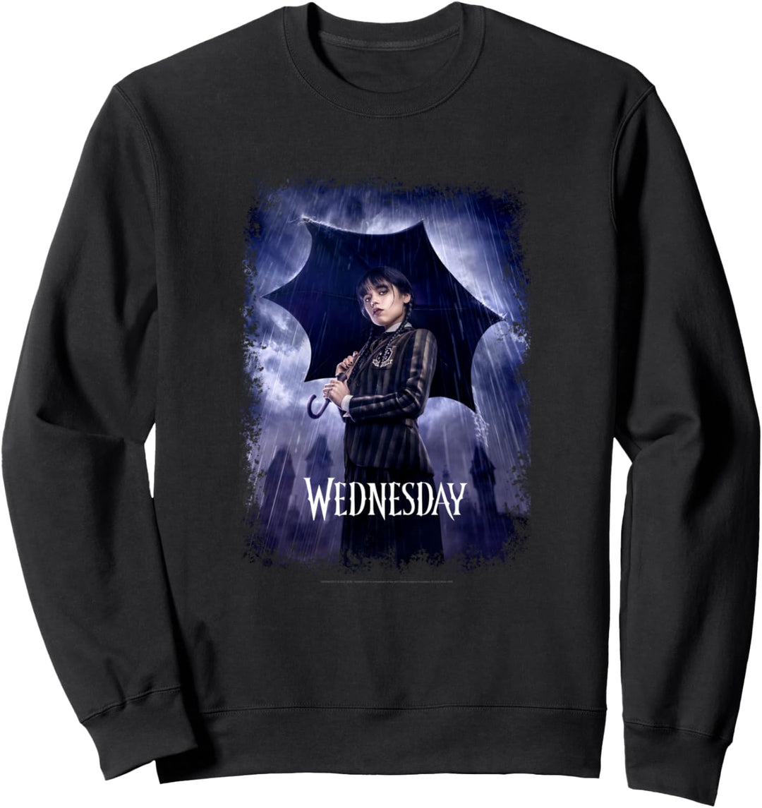 Wednesday Black Umbrella Under The Rain Real Photo Portrait Sweatshirt