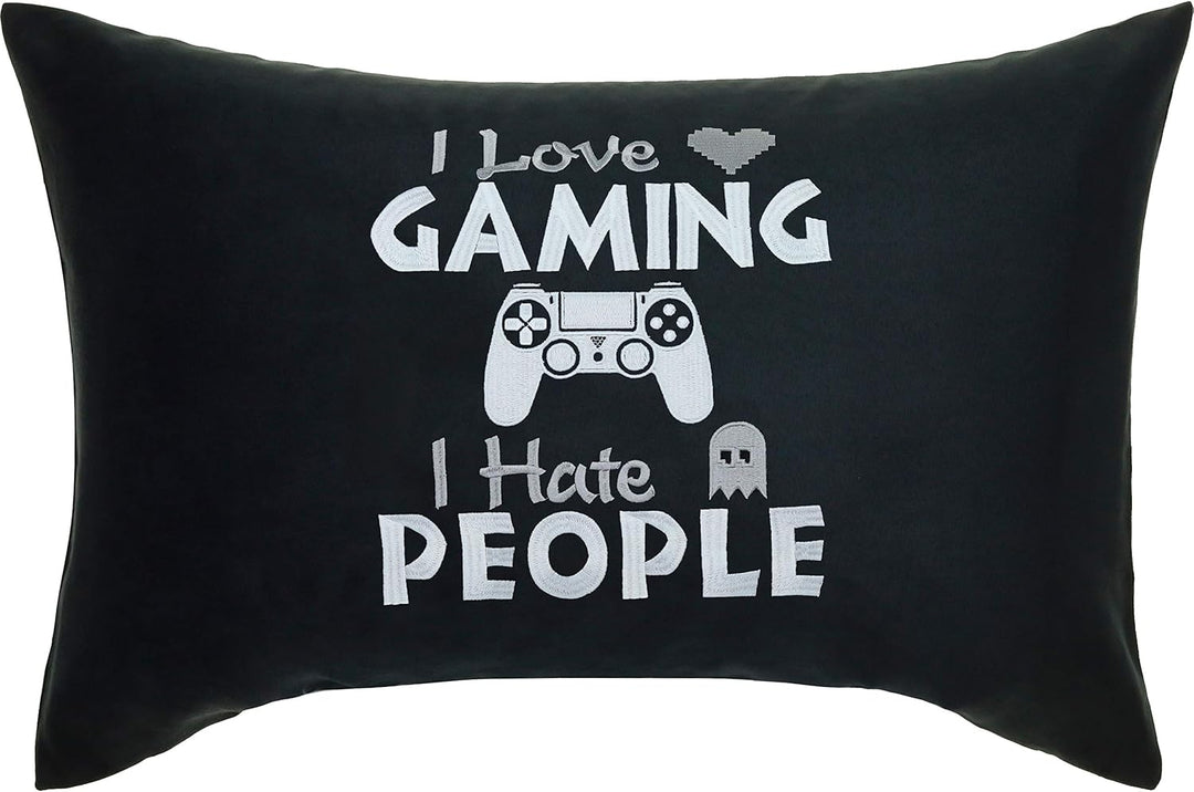 EXPRESS-STICKEREI Gamer Sessel Kissen mit lustigem Spruch 40x60cm I Love Gaming - I Hate People Wohn
