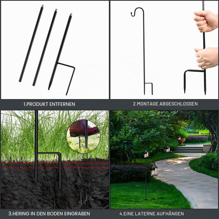 4 Stück Garten Schäferhaken 90CM Schäferstab Laternenstab Metall Gartenstab Hirtenhaken Hirtenbogen
