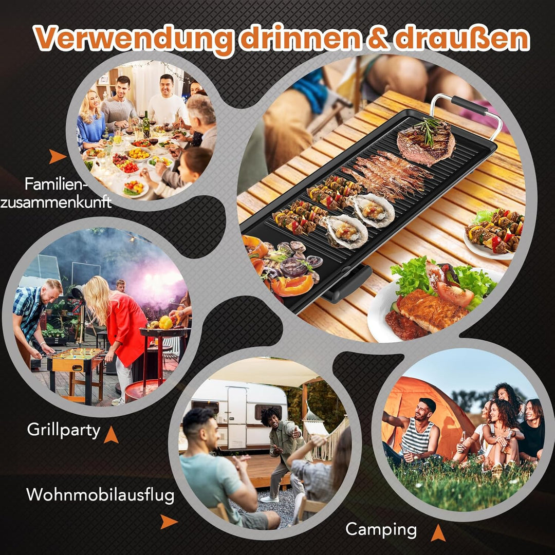 GOPLUS elektrischer Grillplatte, 100 x 22 cm, 1800W Teppanyaki Grillplatte mit 4-stufig Temperatur,