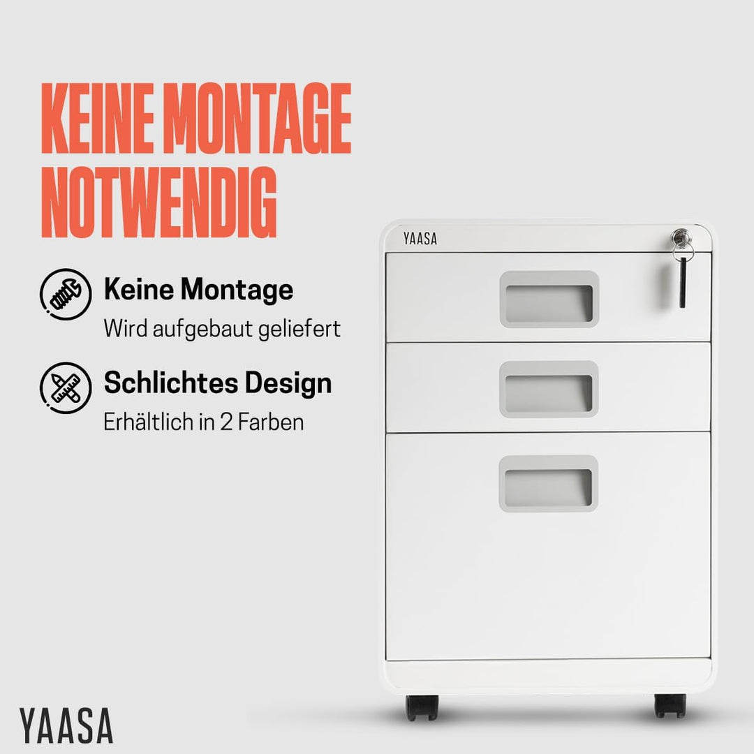 Yaasa File Cabinet Curved Standard Weiss - Rollcontainer aus Stahl, Aktenschrank mit 3 verschliessba