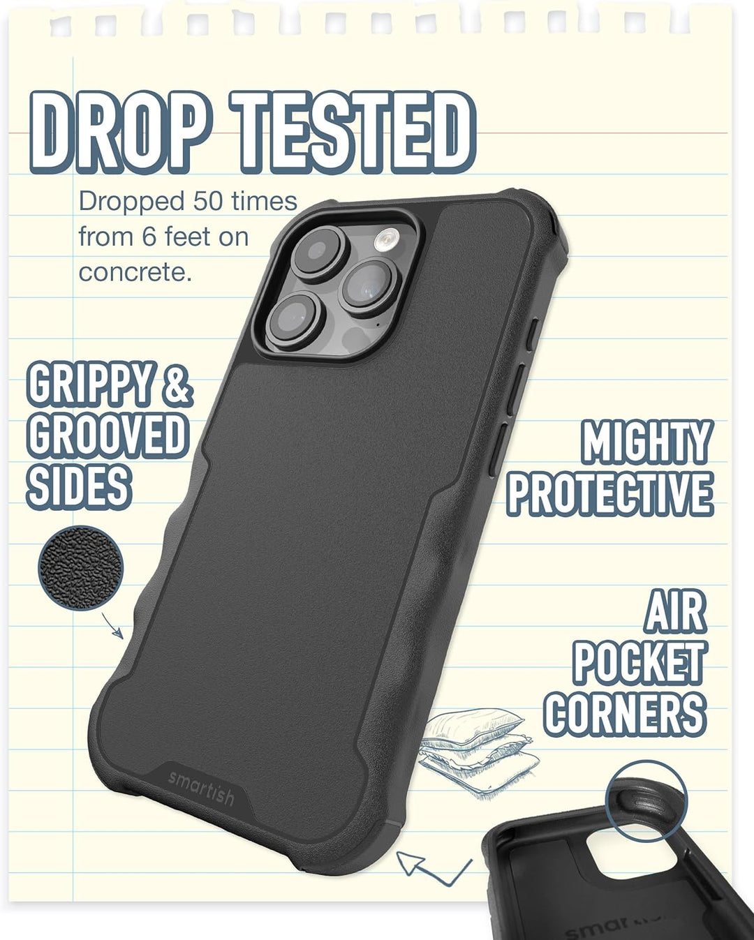 smartish GZ23MX-BLACK - Handyhülle Schwarze Krawatte Affäre iPhone 15 Pro, Schwarze Krawatte Affäre