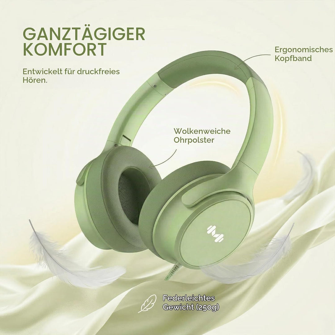 Kabel-Over-Ear-Kopfhörer, Mikro, 3,5 mm, USB-C-Adapter, Grün, Grün