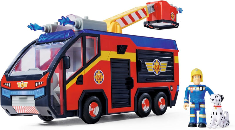 Simba 109252595 Feuerwehrmann Jupiter, Feuerwehrauto, Sam und Radar Figur, Leuchteffekte, Sirene, Dr