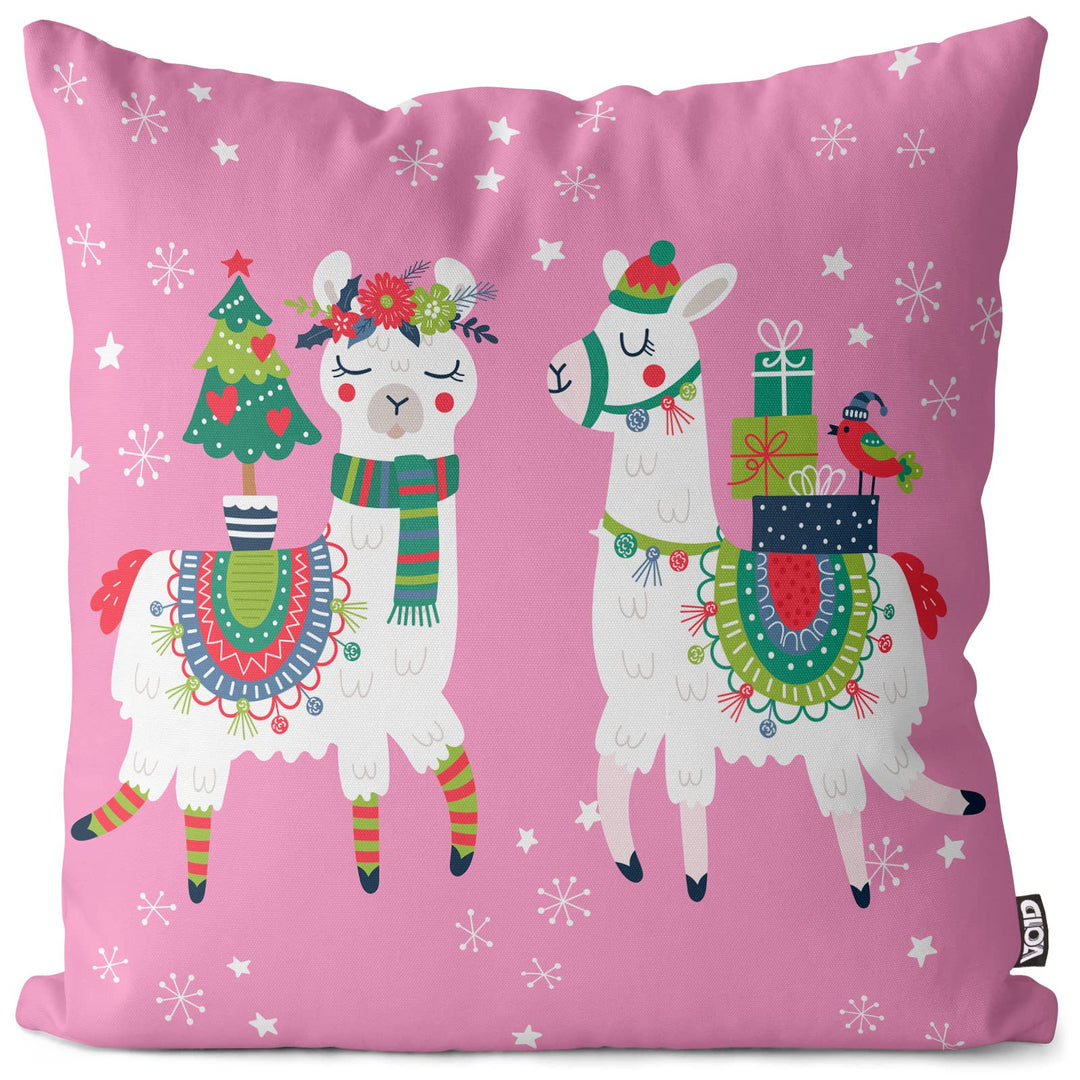 VOID Lamas Weihnachten rosa Kissenbezug Kissenhülle Sofakissen Kissen Deko Weihnachten Winter Weihna