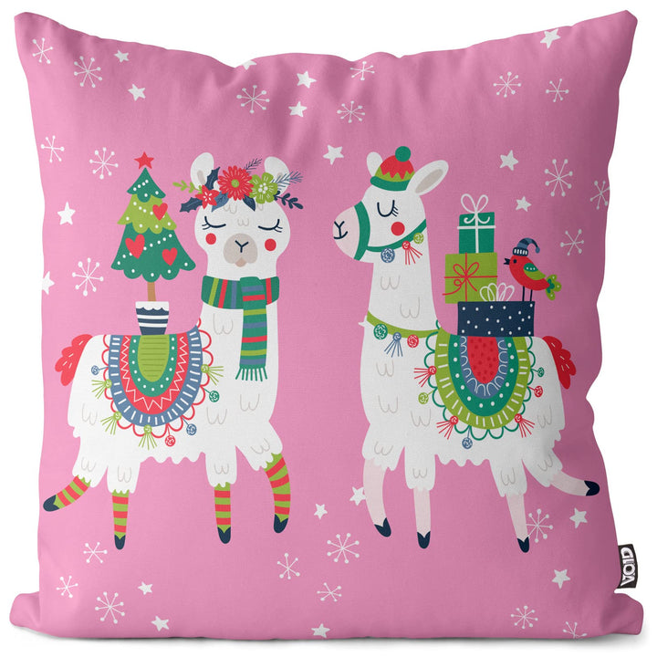 VOID Lamas Weihnachten rosa Kissenbezug Kissenhülle Sofakissen Kissen Deko Weihnachten Winter Weihna