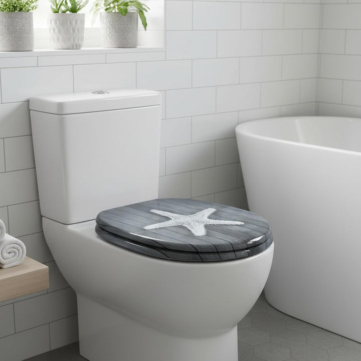 SINOBATH WC-Sitz Toilettensitz mit Absenkautomatik, MDF-Holzkern, Softclose-Scharnier (Grauer Seeste