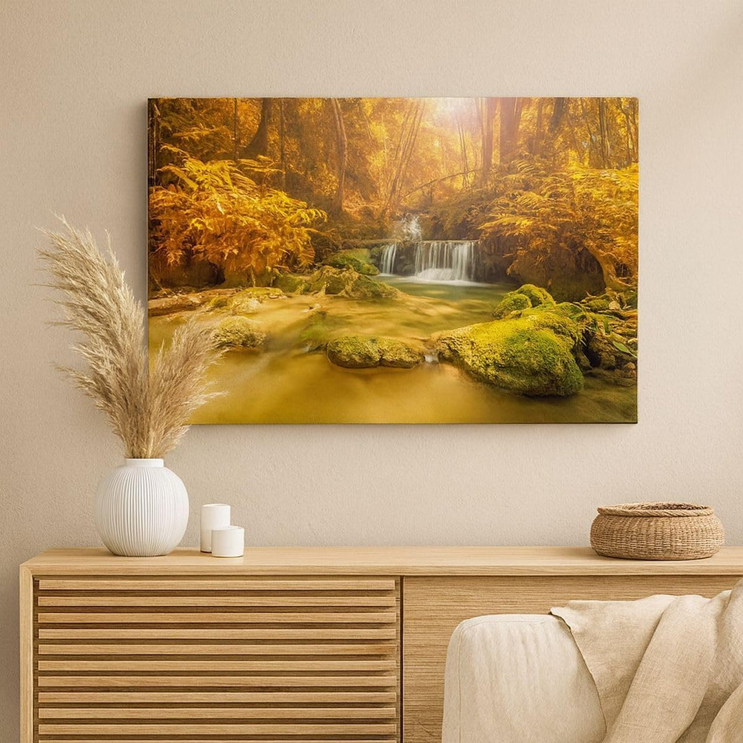 ARTTOR Bilder auf Leinwand 100x70cm Leinwandbild Wald Bach Tropen Natur Gross Wanddeko Bild Schlafzi