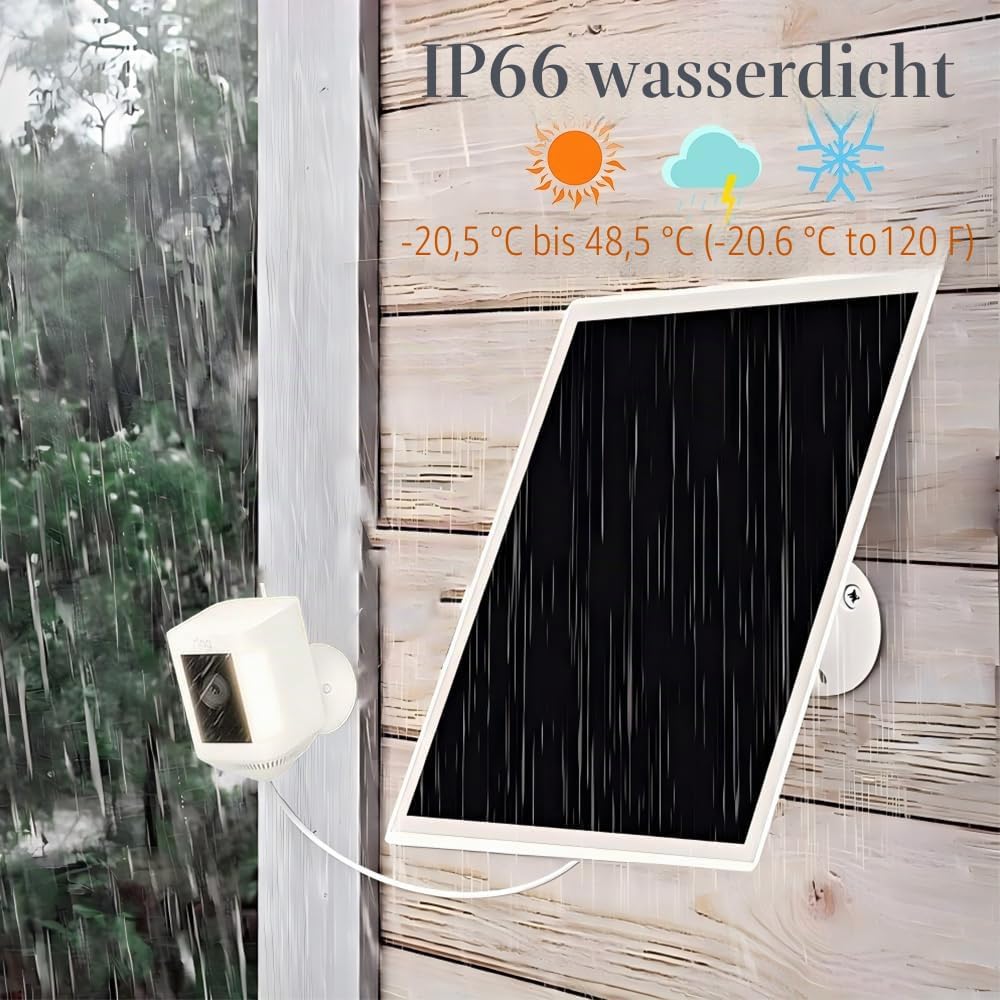 Solarmodul-Ladegerät mit zwei Steckern,DC 3,5x1,35 und USB-C,3m Ladekabel, IP65, kompatibel mit Ring