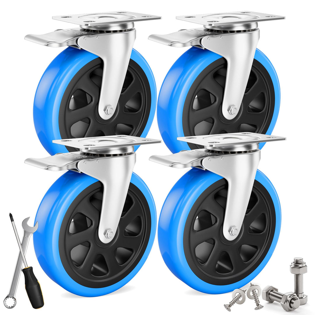 Asibaade 4PCS Schwerlastrollen 125mm inkl. Montagezubehör Transportrollen Lenkrollen mit Bremsem 360
