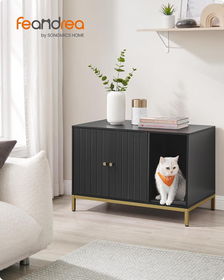 Feandrea Katzenklo-Schrank, Katzenhaus, Katzentoilette, mit Kratzmatte, hohe Beine, für Katzen, Beis