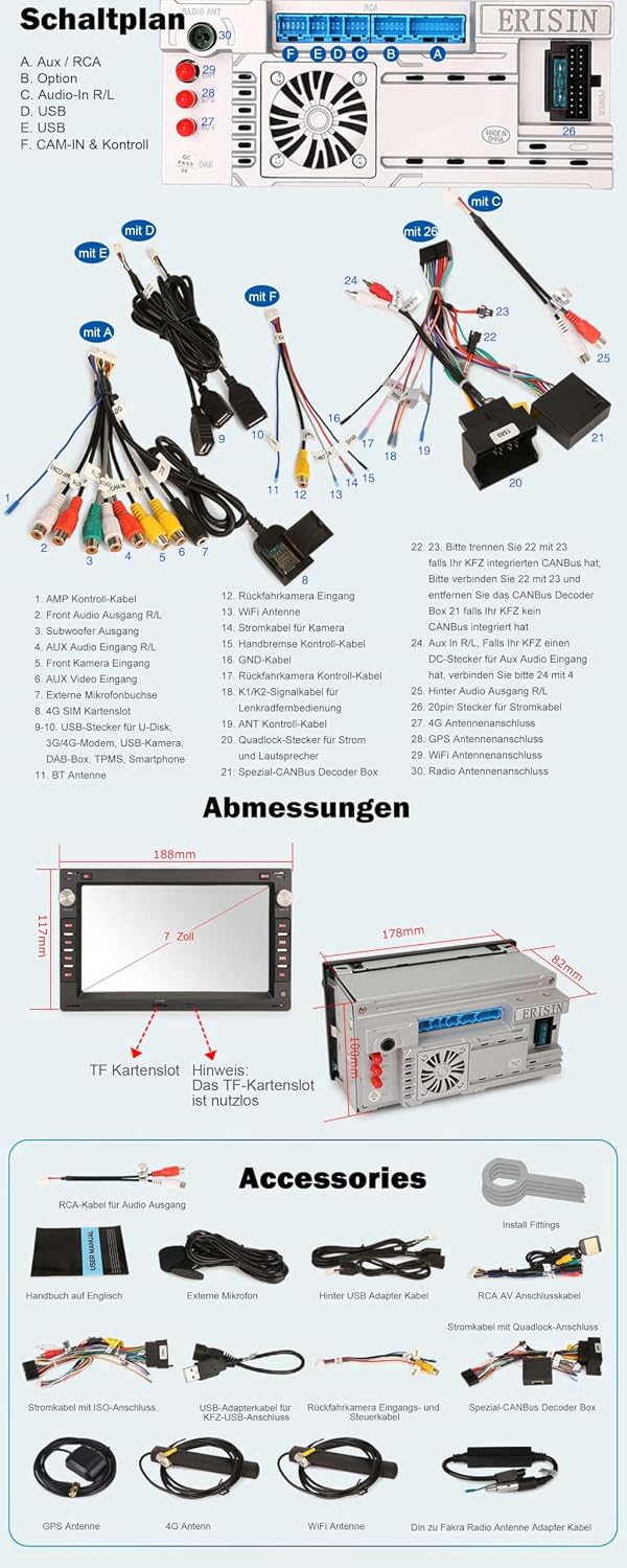 Erisin Android 16 4GB+64GB 8-Kern Autoradio GPS Navi für VW Passat B5 Golf 4 Sharan Polo Lupo T5 Mul