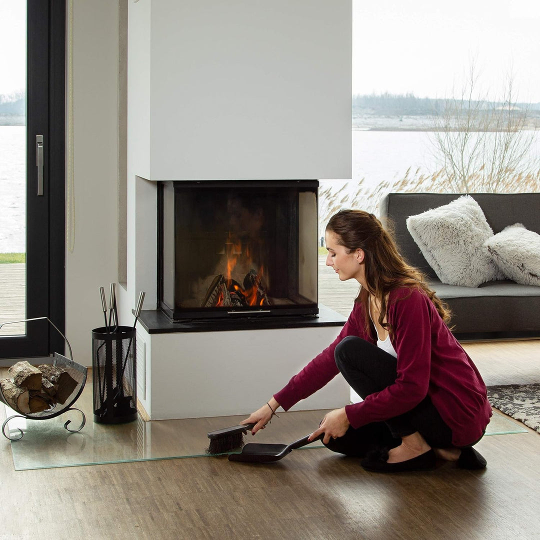 Relaxdays Kehrgarnitur klein, 41 cm, langlebiger Stahl, Set mit Handfeger und Kaminschaufel, Kohlesc