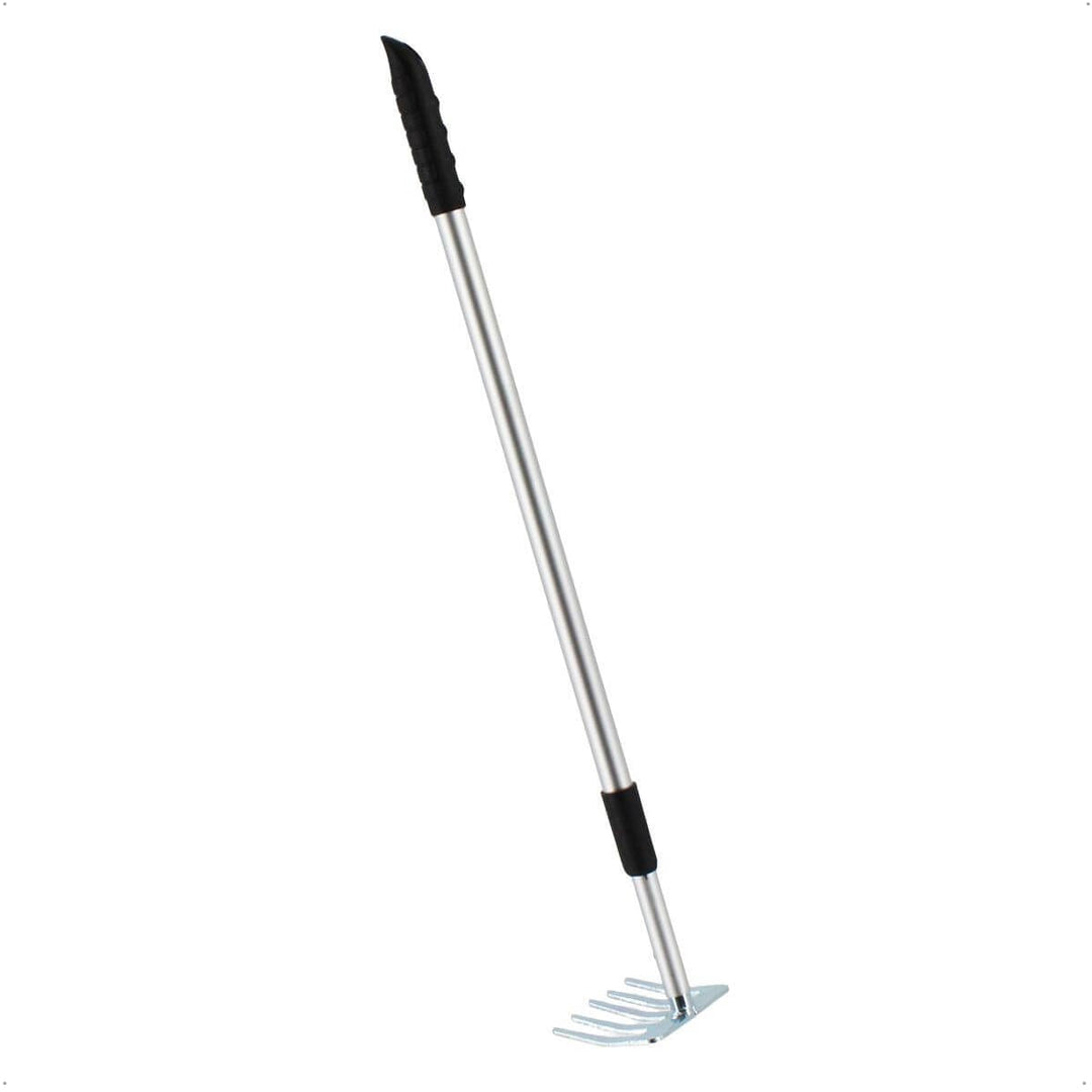 Rekord Kleinrechen (Stahl) mit Teleskopstiel (Aluminium) Länge bis 104 cm & Aufhängeloch, Harke, Lau