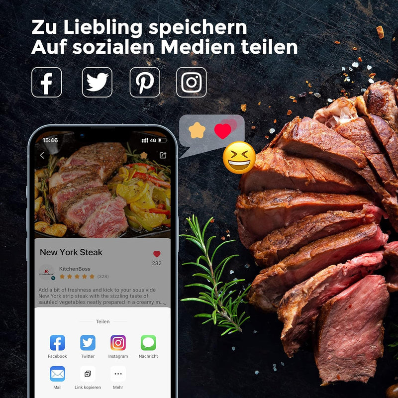 KitchenBoss Sous Vide Garer Stick WLAN: G330 Wifi Präzisionskocher Präziser Temperatureinstellung bi