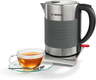 Bosch TWK7S05 kabelloser Wasserkocher, Abschaltautomatik, 1,7 L, 2200 W, schwarz/grau & ster Comfort