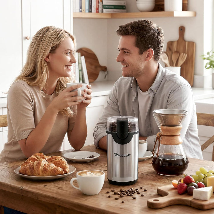 Kaffeemühle 300W Kaffeemühle Elektrisch und Gewürzkapazität bis zu 80 g Kaffeebohnen Klingen aus ros