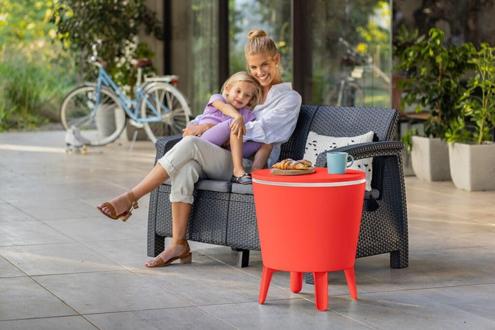 Keter Classic Cool Bar Beistelltisch, 30L, weiss/rot | inklusive Kühlfunktion, ausziehbar zum Cockta