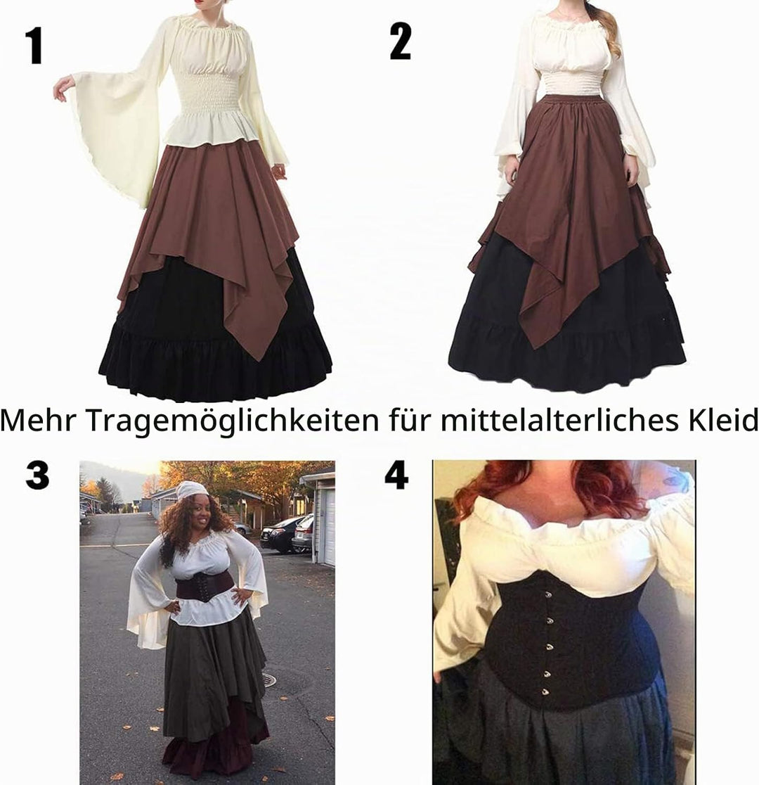 Renaissance Kleid Damen Mittelalter Kleidung Kostüme Fasching Set, Gr&amp;