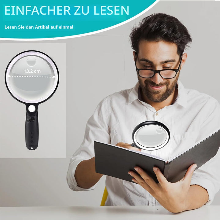 Lupe mit Licht USB Aufladbar, 10X 20X 45X Vergrösserungsglas, 37 LED Beleuchtete Handlupe mit 3 Lich