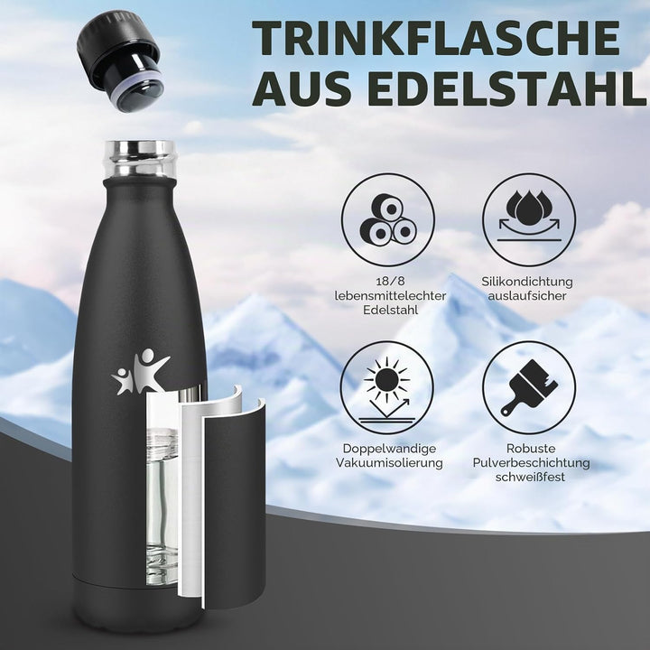 Trinkflasche Edelstahl, Trinkflasche Kinder, 500ML BPA-frei, Thermosflasche, Wasserflasche Doppelwan