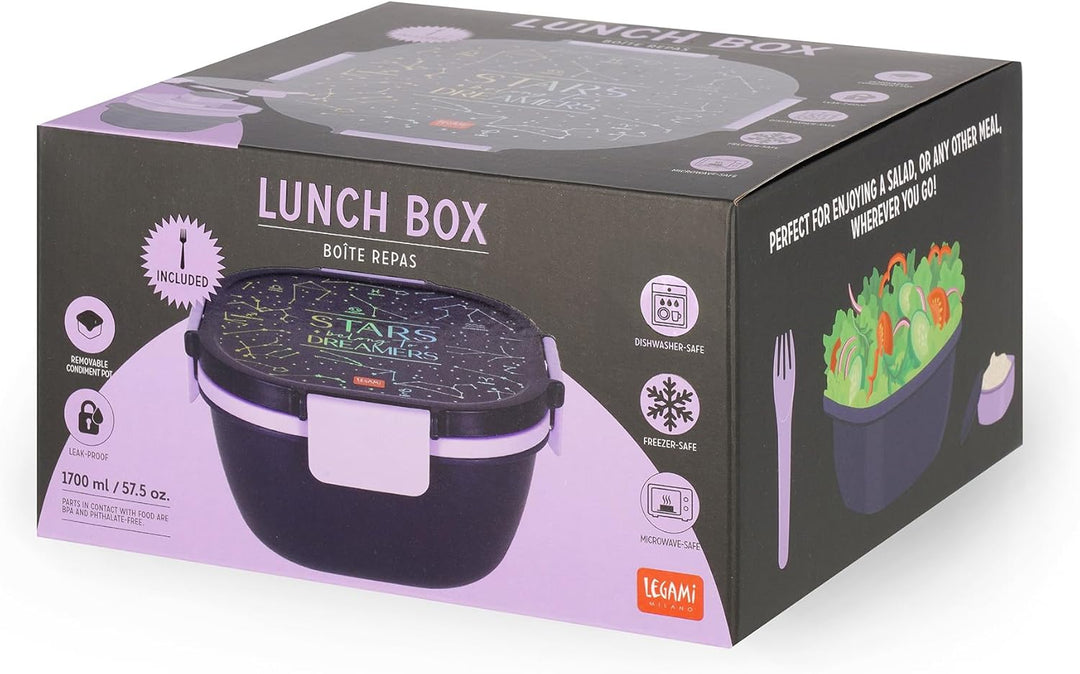 LEGAMI – Lunchbox, Stars, 1 Gabel, 1 Tablett mit Fächern, 1 herausnehmbarer Gewürzbehälter inklusive