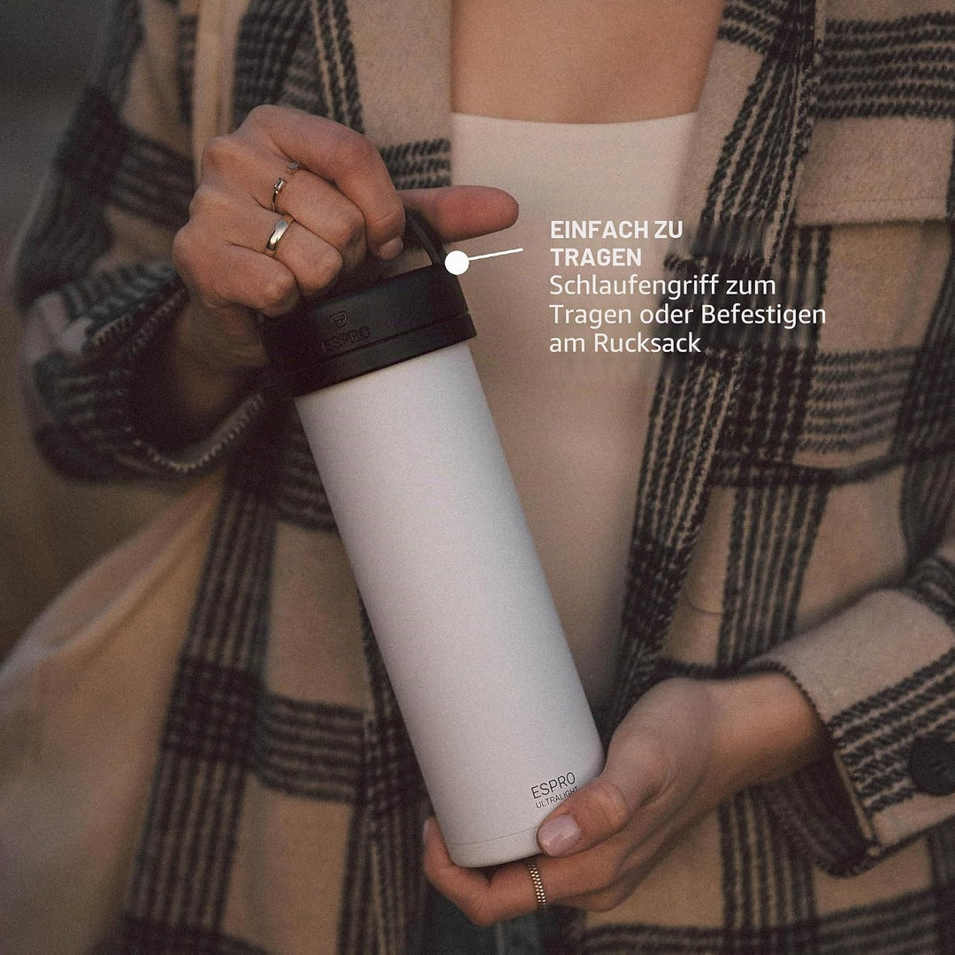 ESPRO P0 Ultralight French Press to go, Edelstahl, 470 ml, Weiss | Vakuumisoliert, auslaufsicher. Fr