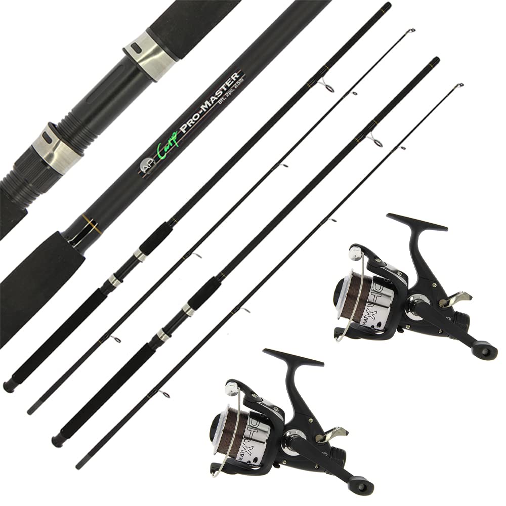 2 x Carp Stalker Rod Master Fiberglas 2,4 m 1,1 kg 2 Stück | 2 x Rolle 2BB 4,5 kg Schnur Graphitspul