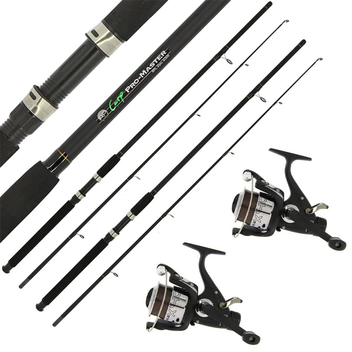 2 x Carp Stalker Rod Master Fiberglas 2,4 m 1,1 kg 2 Stück | 2 x Rolle 2BB 4,5 kg Schnur Graphitspul