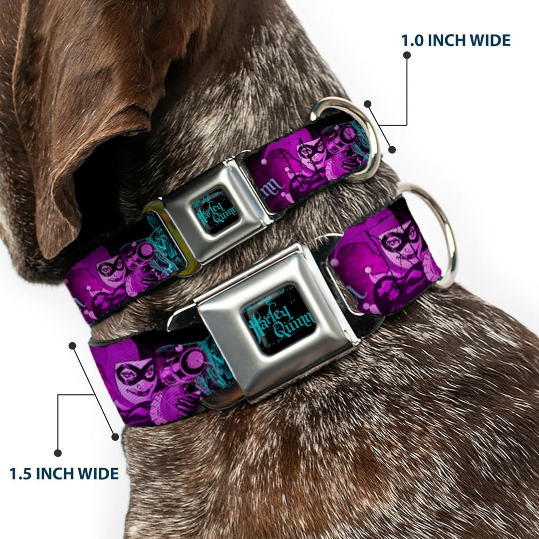 Buckle-Down Hundehalsband mit Schnalle für Harley Quinn Pow Aiming Poses Joker Schwarz Türkis Fuchsi