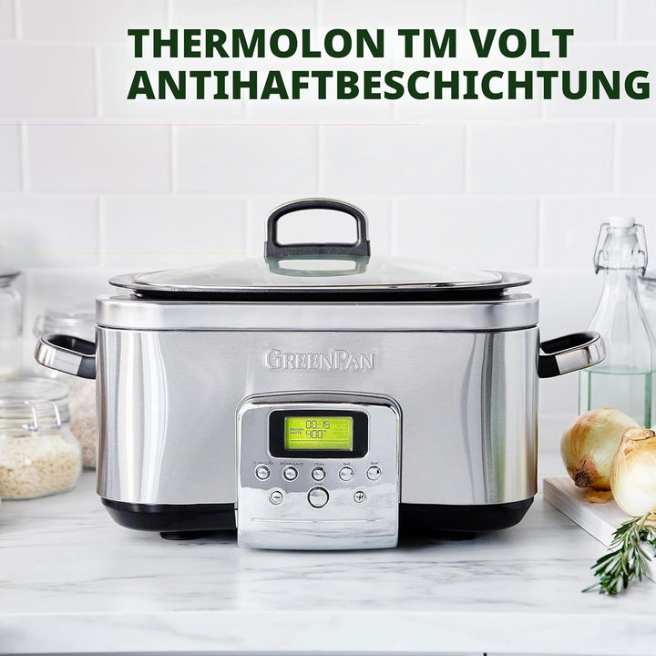 GreenPan Elite 8-in-1 Programmierbarer 6L Slow Cooker Multikocher,Spülmaschinenfester Deckel &amp; Topf,
