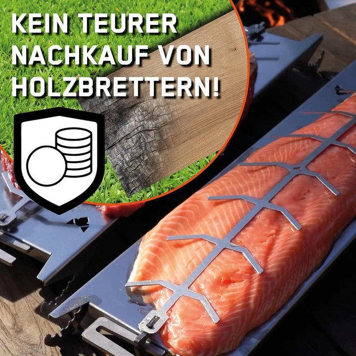 FENNEK Edelstahl Flammlachshalter für Feuerschalen & Kugelgrills | mit speziellem Spannmechanismus-