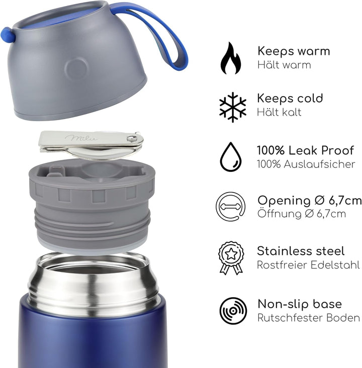 Milu® Thermobehälter 450, 650ml | Edelstahl Warmhaltebehälter | Essensbehälter | Speisegefäss Babyna