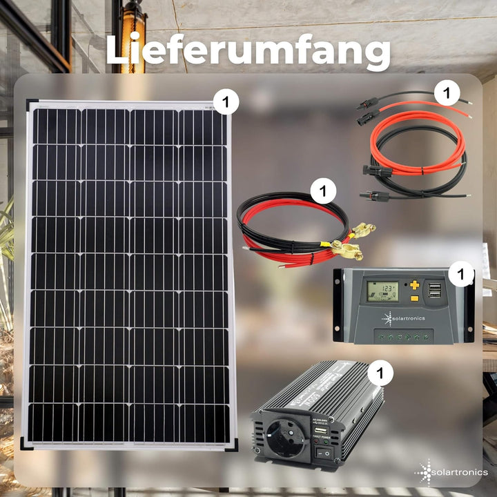 solartronics Komplettset 1x130 Watt Solarmodul 600 Watt Wandler Laderegler Photovoltaik Inselanlage