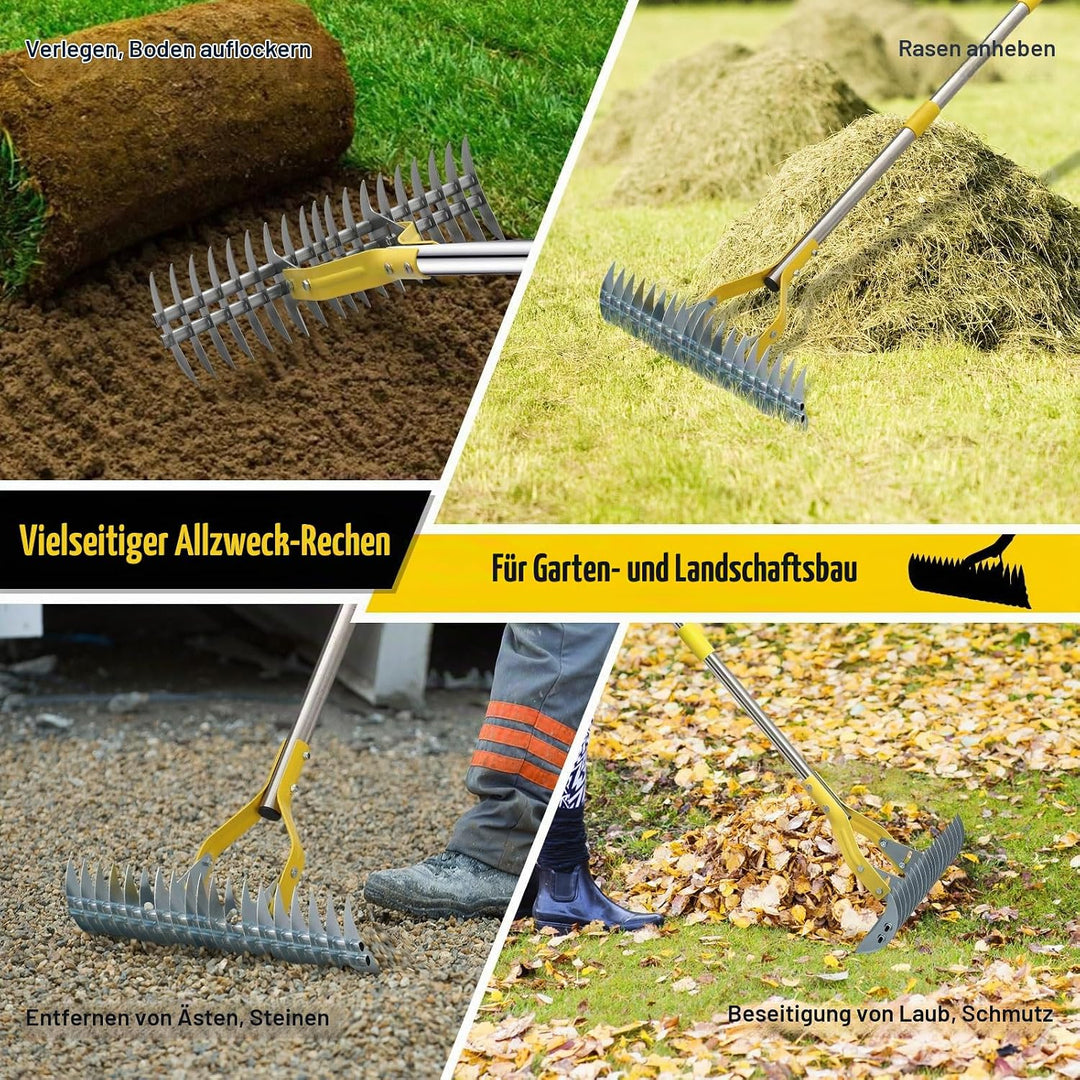 Strohrechen, Laubrechen Rasenrechen Mit 150 cm Stiel Robuster Laubsammler, Mehrzweck-Rasenkamm Zum J