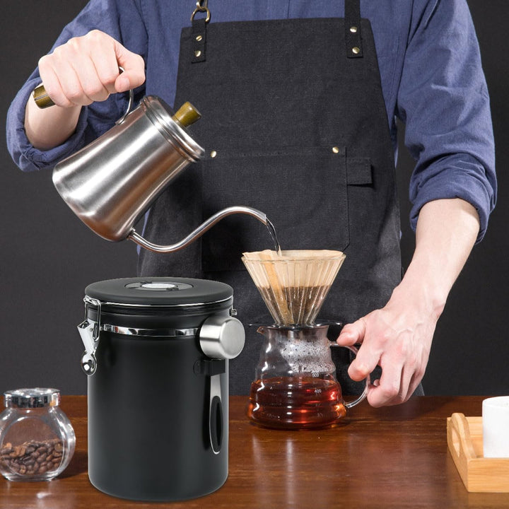 2,8 L Kaffeedose Luftdicht 1kg Bohnen, Vakuum Kaffeedose mit EdelstahllöFfel Und Zeiterfassungsaufbe