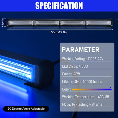 58 cm LED Rundumkennleuchte 80W Blau Rundumleuchte für Auto Anhänger Wohnwagen SUV -17 Blinkende Str