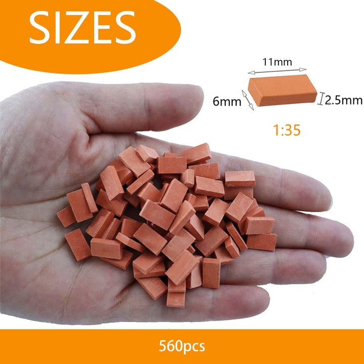 Cayway Miniatur Ziegelsteine - 560 Stück, 1:35 Scale, Ziegelrot, für DIY Puppenhaus, Diorama, Fairy