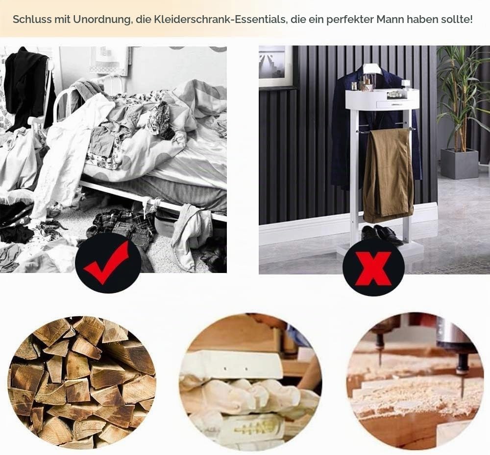 ACEMIC Stummer Diener Kleiderständer Mit Schuhregal Und Schublade Herrendiener Holz Metall Mix, Schl