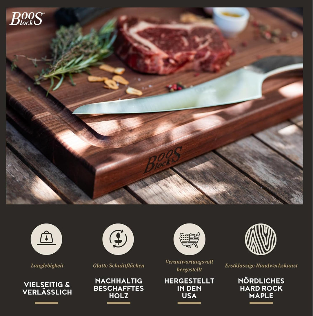 Boos Block BBQ Walnussholz Schneidebrett - Saftrille - Seitlichen Griffmulden – Profi-Schneidebrett